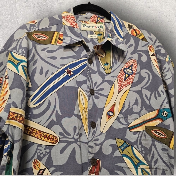 Robert Stock Hawaiian Button Down Surf Board Shirt‎ Short Sleeve Size Medium - Picture 3 of 7